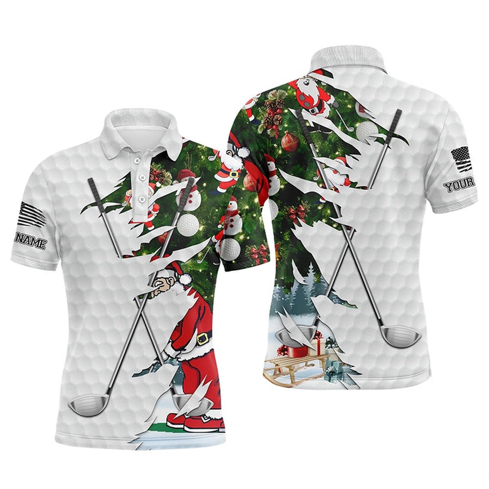 Christmas Golf Pattern White Golf Ball Skin Men Golf Polo Shirts Custom Golf Clubs Outfit Men, Golf Polo Shirt, Golf Shirts