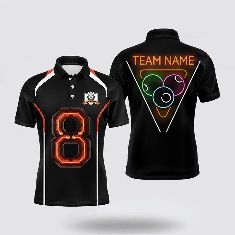 Billiard Polo Shirts, 8 Ball Pool With Neon Light Billiard Polo Shirts, Billiard Shirt Designs
