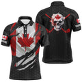 Canadian Flag Patriotic Ripped Men's Golf Polo Shirts Skull Golf Shirts For Men Golf Gifts, Golf Polo Shirt, Golf Shirts