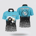 Billiard Polo Shirts, 8 Ball Billiards Light Blue Paint Splash 3D Polo Shirts, Billiard Shirt Designs