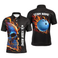 Bowling Skull On Fire Bowling Polo Shirts For Men Custom Team Skull Bowling Polo Shirt, Personalized Bowling Team Shirt