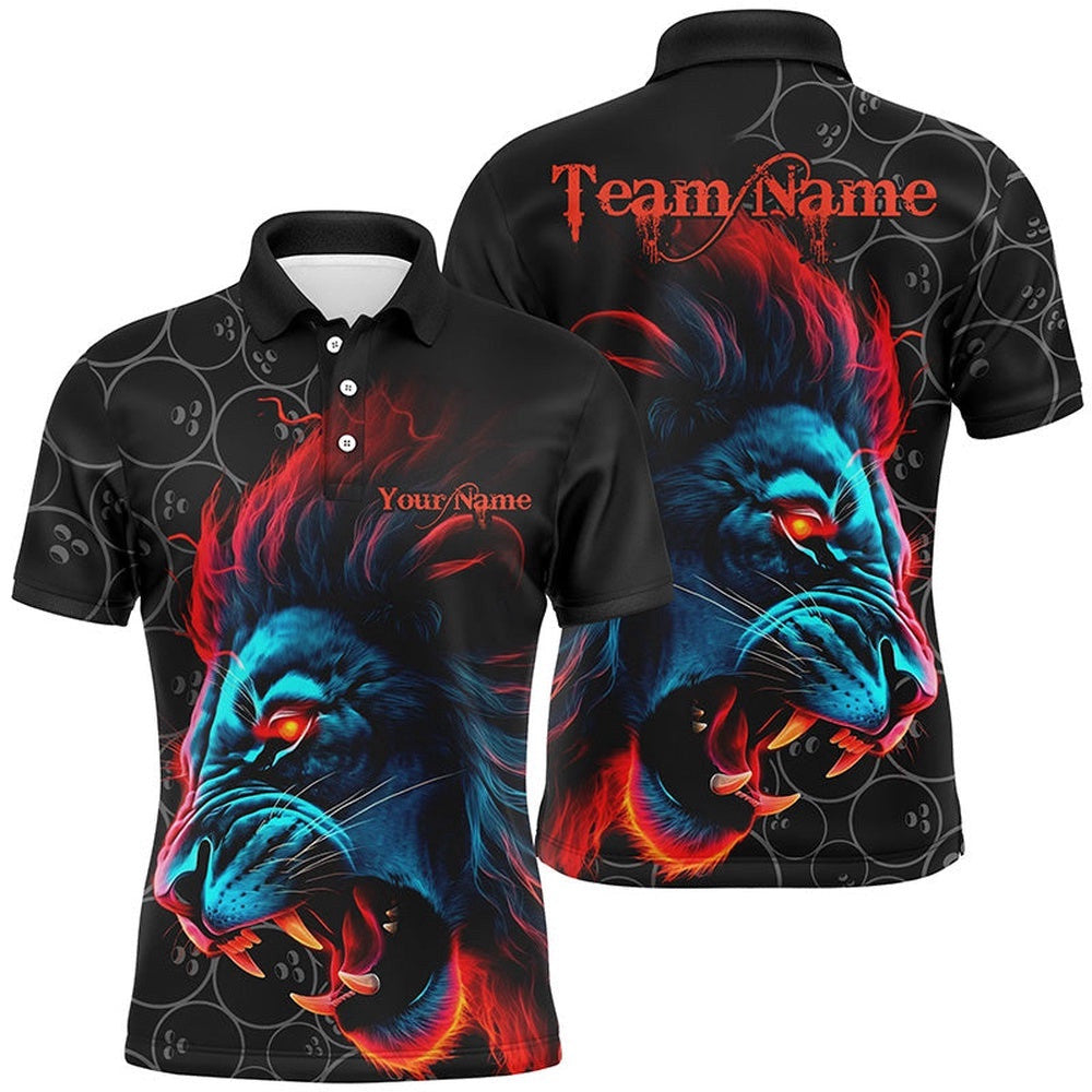 Colorful Lion Bowling Team Polo Shirt Custom Men Bowling League Polo Shirts Bowlers Outfits Apparel, Personalized Bowling Team Shirt