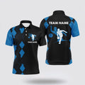 Bowling Polo Shirt, Personalized Bowling Shirt For Men, Custom Name Blue&Black Polo Bowler Team Shirt For Bowling Lover