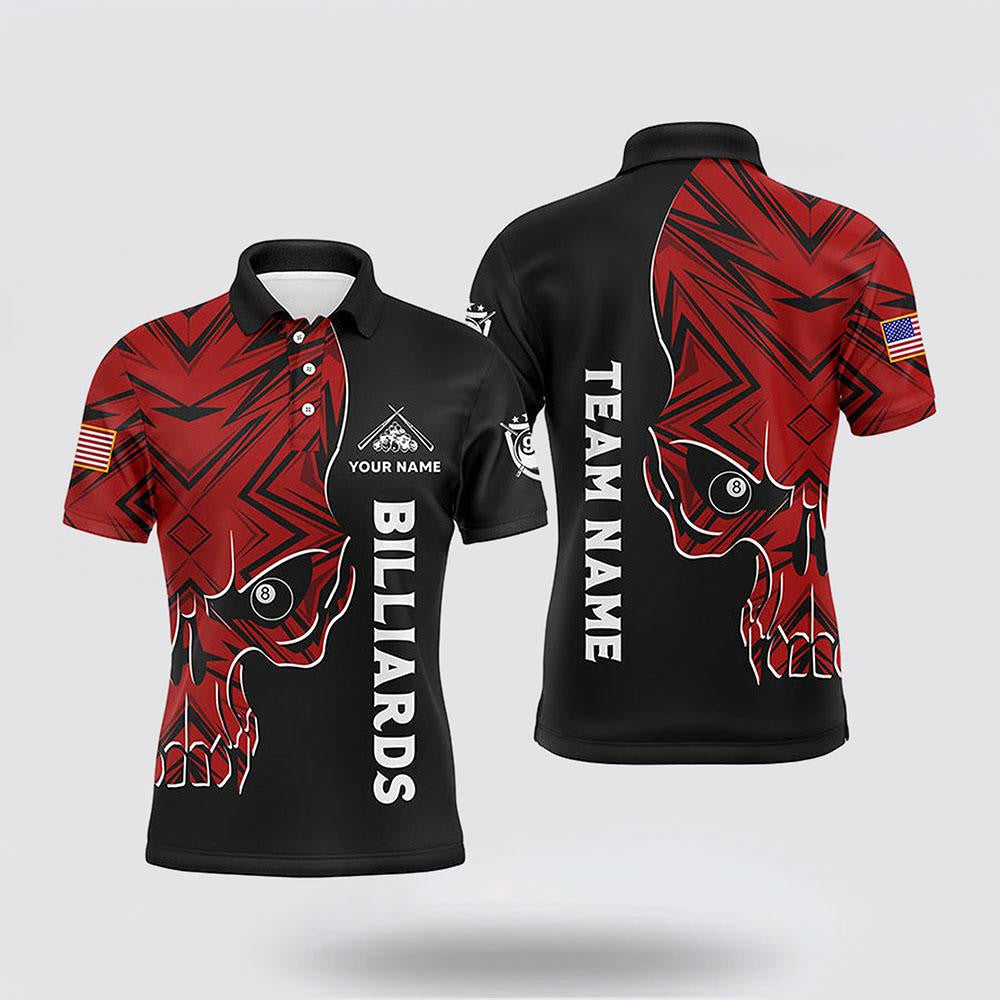 Billiard Polo Shirts, 3D Skull Billiard Red Black Polo Shirts US Flag Billiards Jerseys, Billiard Shirt Designs
