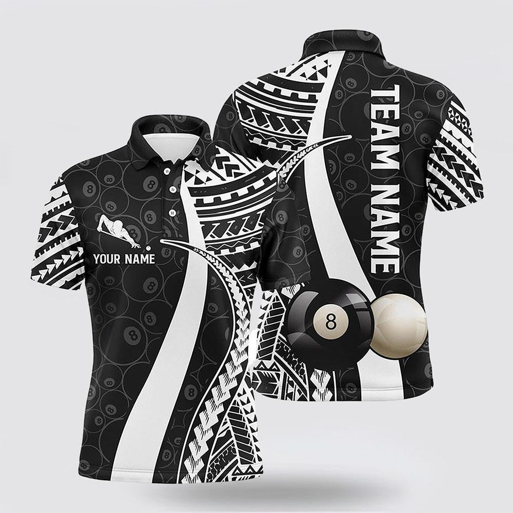 Billiard Polo Shirts, BW Tribal Billiard 3D Polo Shirts, Billiard Shirt Designs