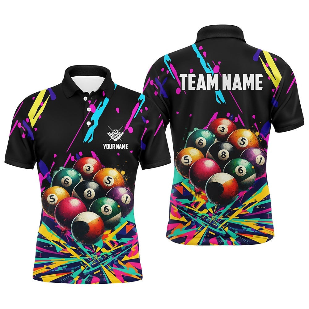 Colorful Billiard Balls 3D Printed Shirts Custom Unique Billiard Apparel, Personalized Billiard Polo Shirt