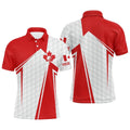 Canadian Flag White Golf Ball Skin Men's Golf Polo Shirts Custom Patriotic Men's Golf Clothes, Golf Polo Shirt, Golf Shirts