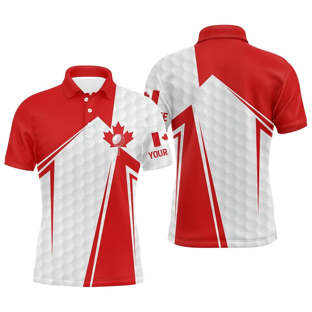 Canadian Flag White Golf Ball Skin Men's Golf Polo Shirts Custom Patriotic Men's Golf Clothes, Golf Polo Shirt, Golf Shirts