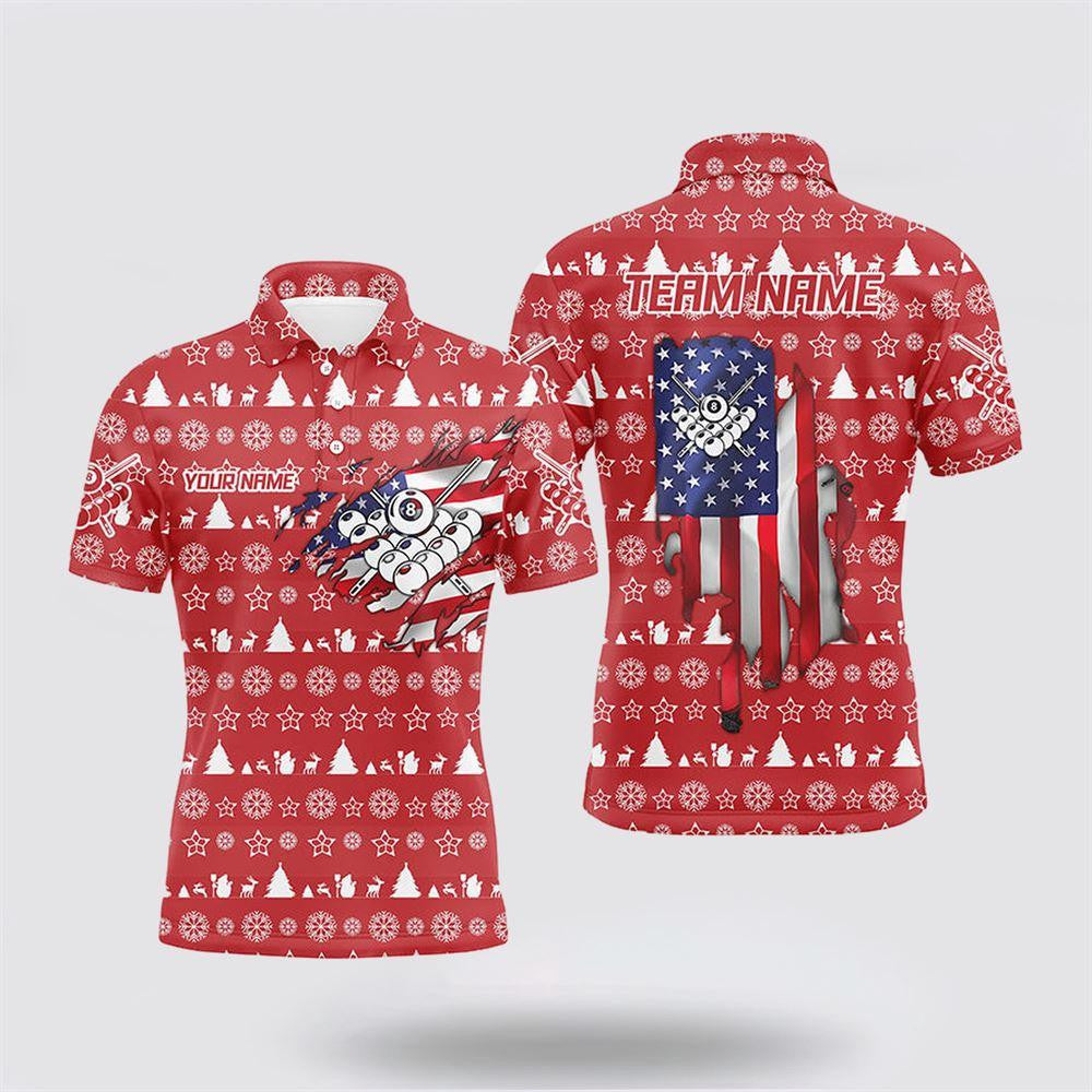 Billiard Polo Shirts, Personalized Christmas US Flag 8 Ball Pool Polo Shirts, Billiard Shirt Designs