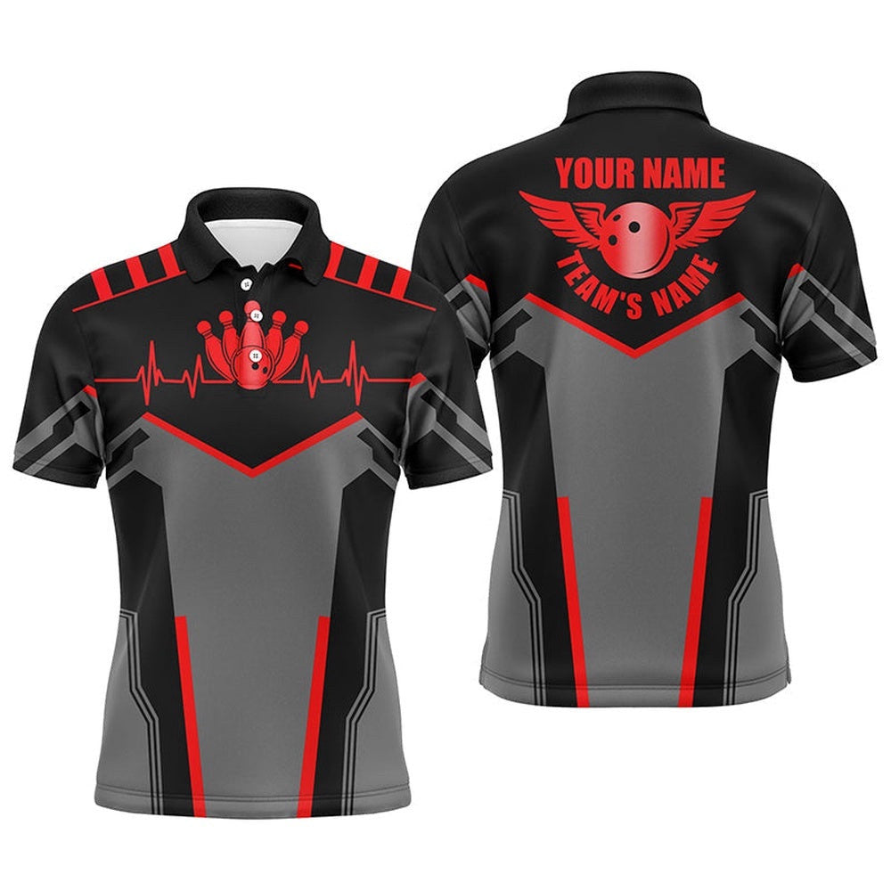 Bowling Shirts For Men Custom Name And Team Name Bowling Ball And Pins, Team Bowling Shirts Red, Personalized Bowling Team Shirt