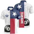 Grunge Texas Flag Billiard Polo Shirts Custom Patriotic Billiards Apparel Clothing, Personalized Billiard Polo Shirt