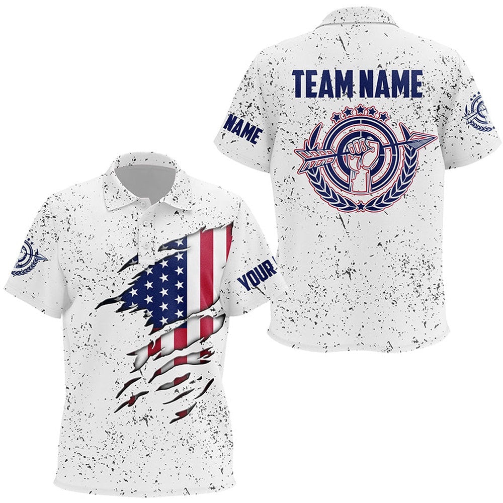 Grunge Us Archery Polo Shirts, Patriotic American Flag Shirts For Archers, Custom Archery Team Polo Shirt