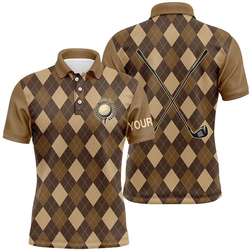 Brown Argyle Men's Golf Polo Shirts Custom Name Golf Outfit Men, Golf Polo Shirt, Golf Shirts