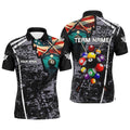 Grey Grunge US Flag 8 Ball Custom Billiard Balls Polo, Personalized Billiard Polo Shirt