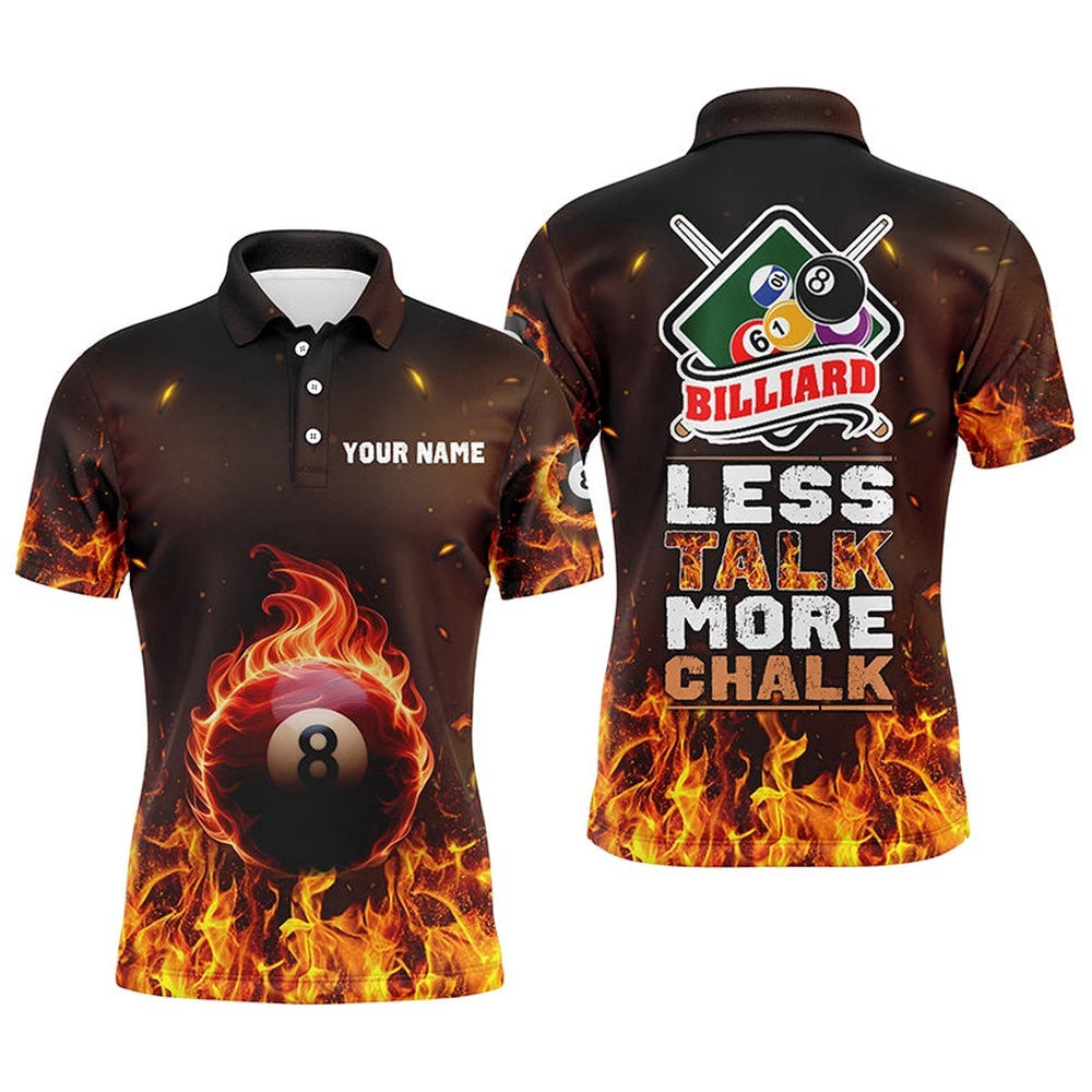 Less Talk More Chalk Custom Fire 8 Ball Pool Shirts, Personalized Billiard Polo Shirt