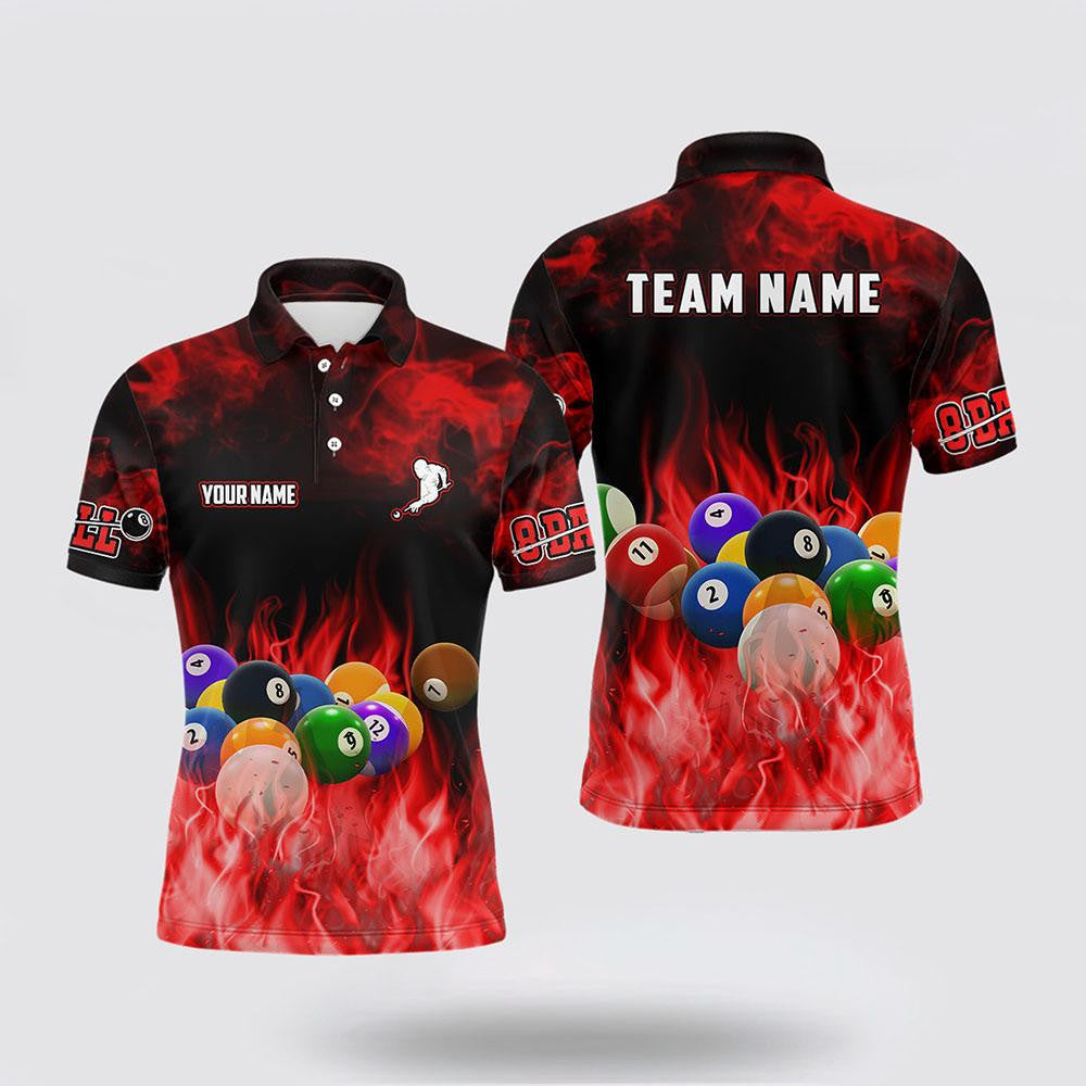 Billiard Polo Shirts, Billiard Balls Flame Billiard Red 3D Polo Shirts 8 Ball Pool Jerseys, Billiard Shirt Designs