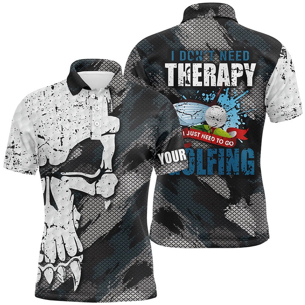I Don't Need Therapy Abstract Skull Grunge Men's Golf Polo Shirts Scary Golf Shirts For Men, Golf Polo Shirt, Golf Shirts