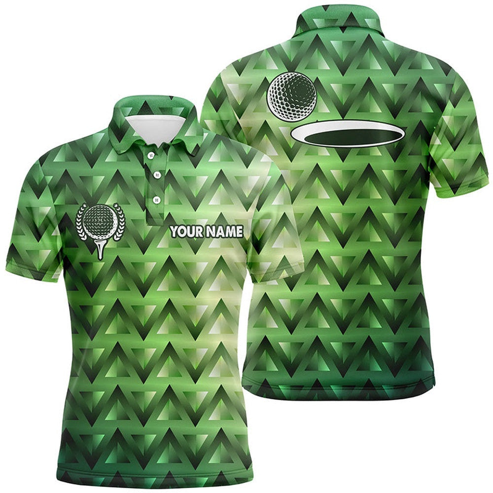Green Triangle Pattern Men's Golf Polo Shirts Custom Golf Tops For Men's, Golf Polo Shirt, Golf Shirts