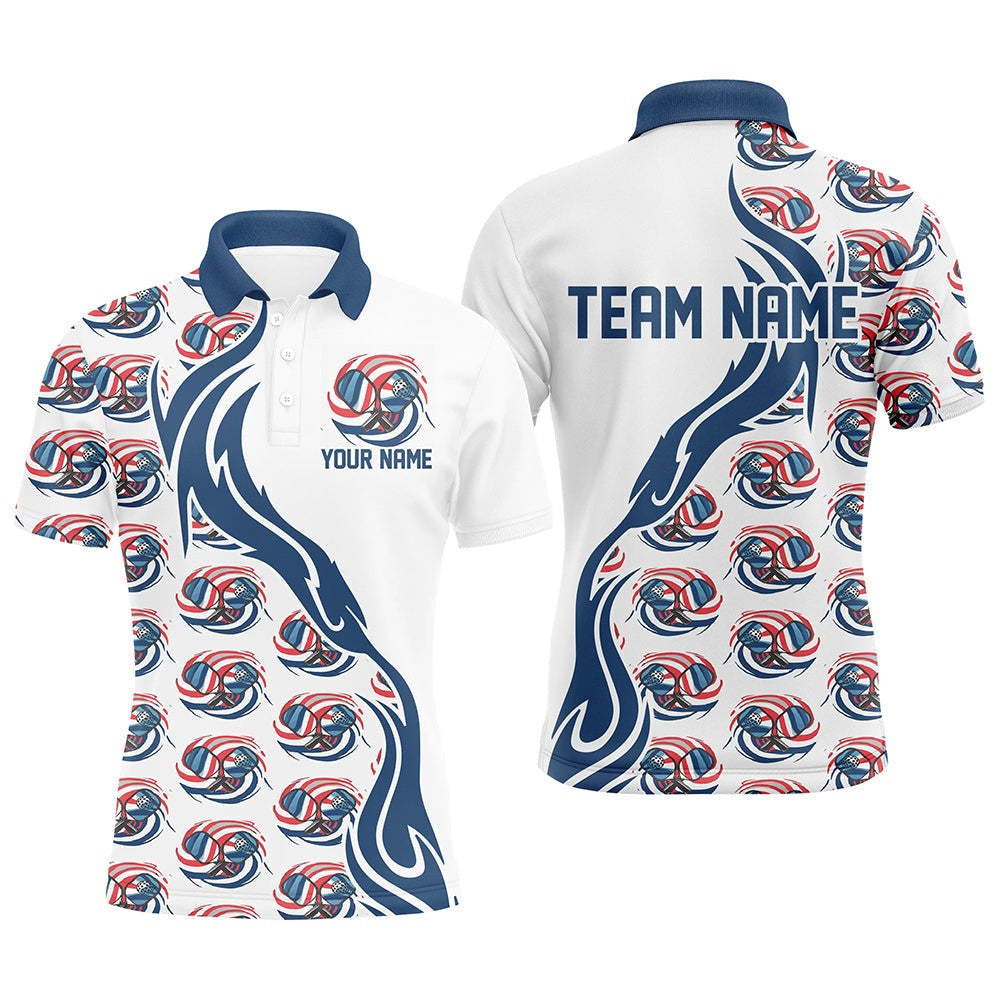Custom American Flag Patriotic Pickleball Polo Shirts For Men, Us Flag Pickleball Polo Shirts, Pickleball Polo Shirts