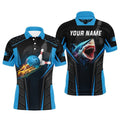 Bowling Shirts For Men Custom Shark Team Blue Bowling Ball Bowling Polo Shirt Polo Shirts, Personalized Bowling Team Shirt
