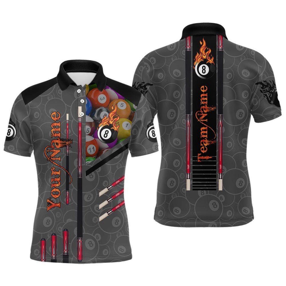 Billiard Cue 8 Ball Fire 3D Printed Polo Shirts Custom Billiard Lover Gifts, Personalized Billiard Polo Shirt