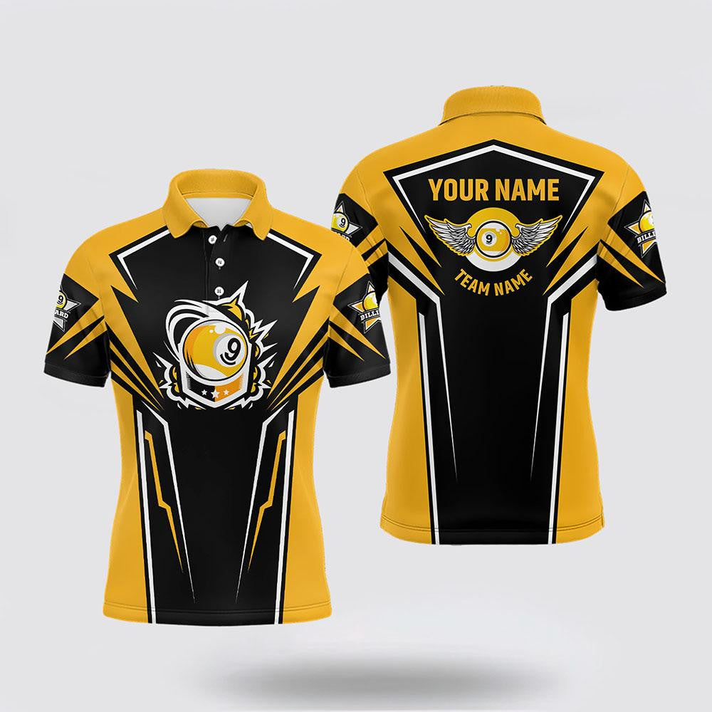 Billiard Polo Shirts, 3D Funny Billiards Polo Shirts 9 Ball Pool Yellow Jerseys, Billiard Shirt Designs