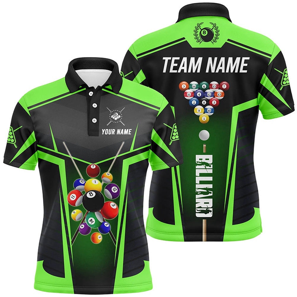Green Polo Billiard Balls Polo Shirts Custom 3D Pool League Shirts, Personalized Billiard Polo Shirt