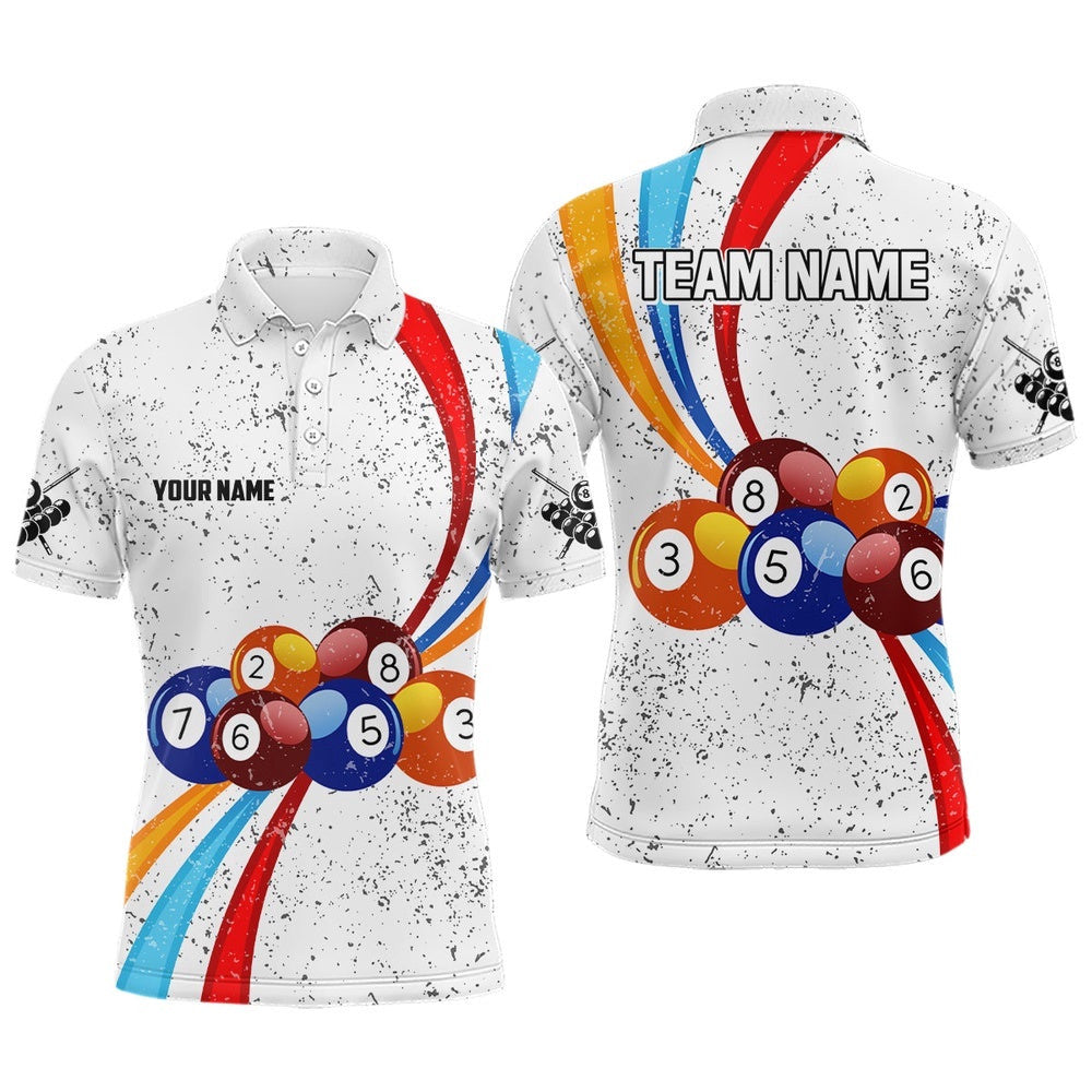 Billiard Balls White Grunge 3D Polo Shirts, Custom 8 Ball Pool Polo, Personalized Billiard Polo Shirt