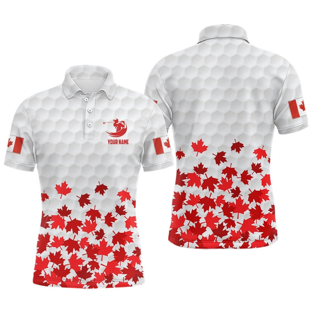 Canadian Flag Red Maple Leaf Men's Golf Polo Shirts Custom White Patriotic Golf Shirts For Men, Golf Polo Shirt, Golf Shirts