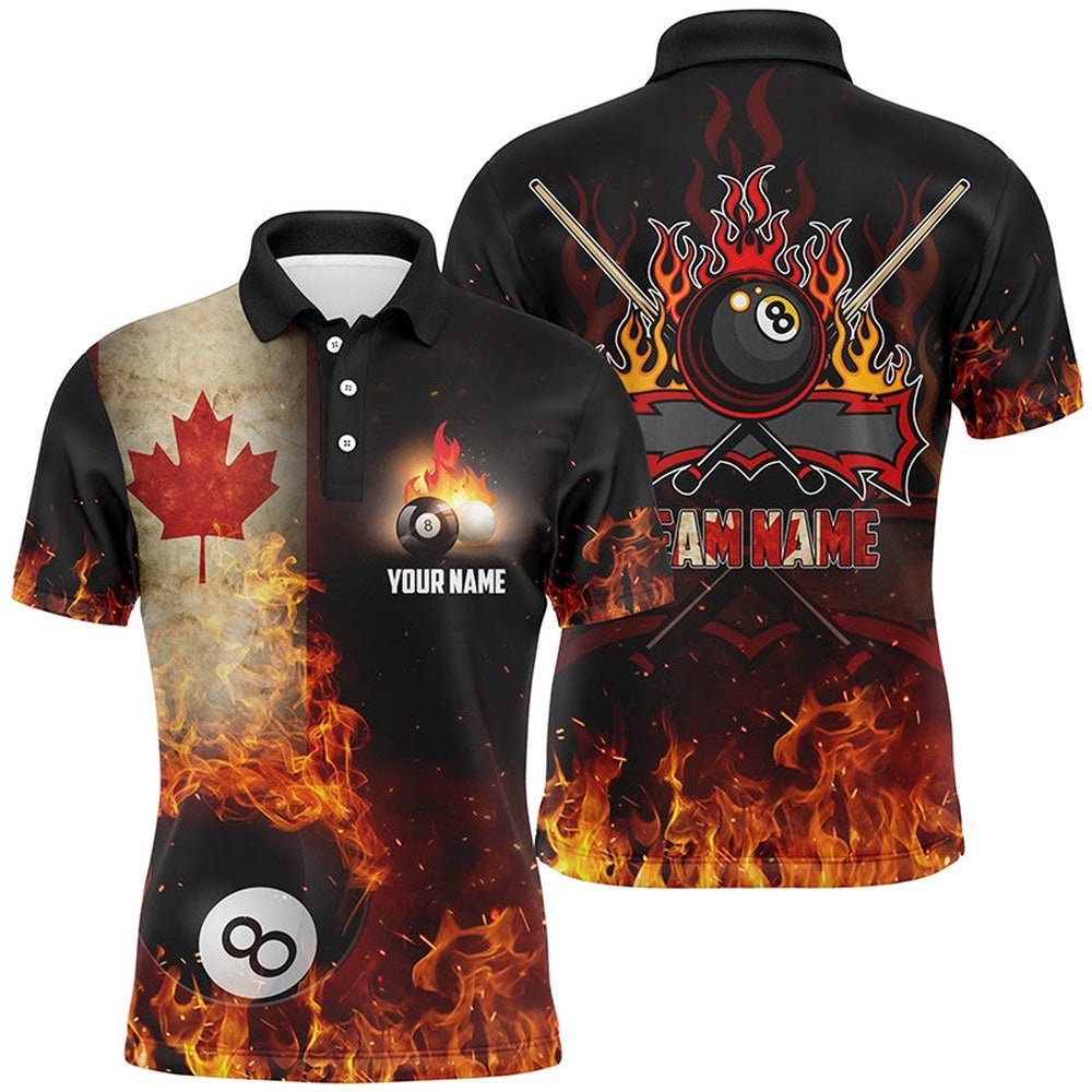 Canadian Flag 8 Ball Pool On Fire 3D Billiards Polo, Personalized Billiard Polo Shirt