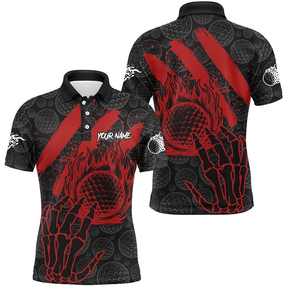 Black And Red Flame Camo Golf Ball Men's Golf Polo Shirt Custom Team Reaper Golf Jerseys, Golf Polo Shirt, Golf Shirts