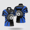Billiard Polo Shirts, Billiard 8 Ball Blue Version Name 3D Polo Shirts, Billiard Shirt Designs