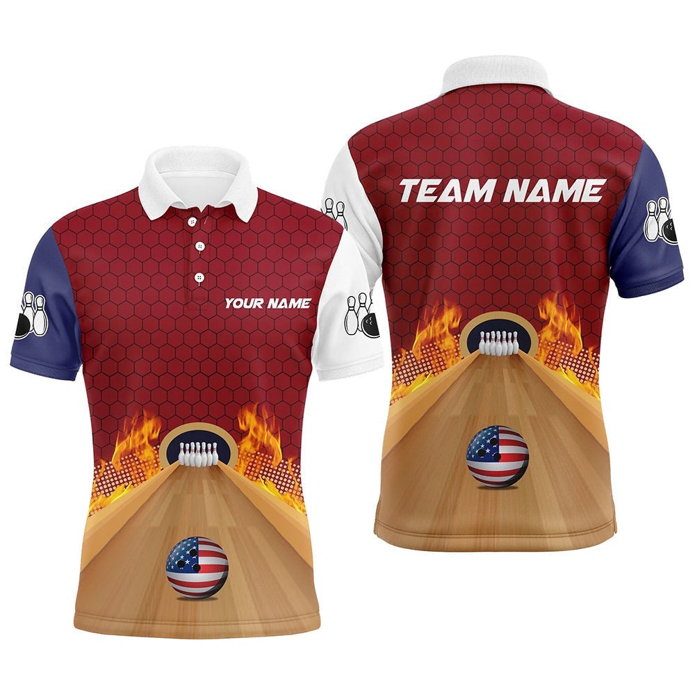 Bowling Shirt With Name Polo Bowling Polo Shirt For Men Flame Bowling Shirt Unisex, Personalized Bowling Team Shirt