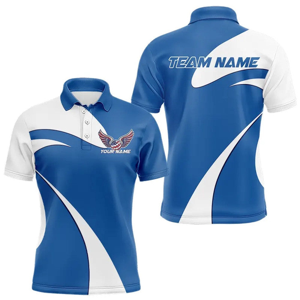 Custom American Flag Picklebal Wings Blue Polo Shirts For Men, Patriot Pickleball Team Shirt, Pickleball Polo Shirts