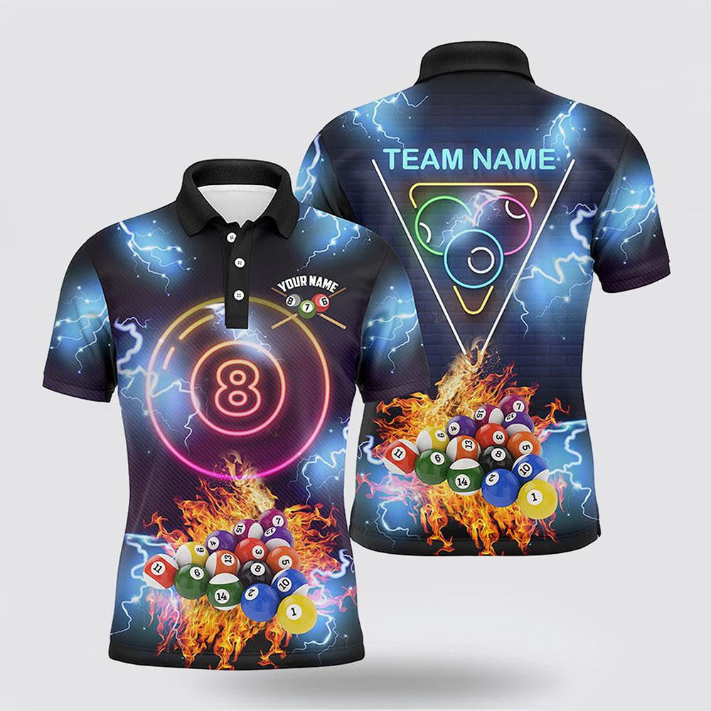 Billiard Polo Shirts, Billiard Ball 8 Neon Light Printing 3D Polo Shirts Billiards Shirts, Billiard Shirt Designs