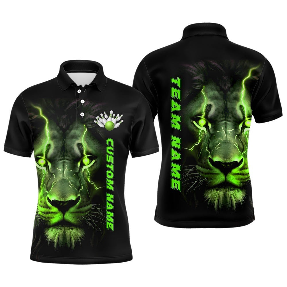 Green Lion Custom Men Bowling Polo Shirts Bowling League Shirts Bowling Team Polo Shirt Outfits, Personalized Bowling Team Shirt