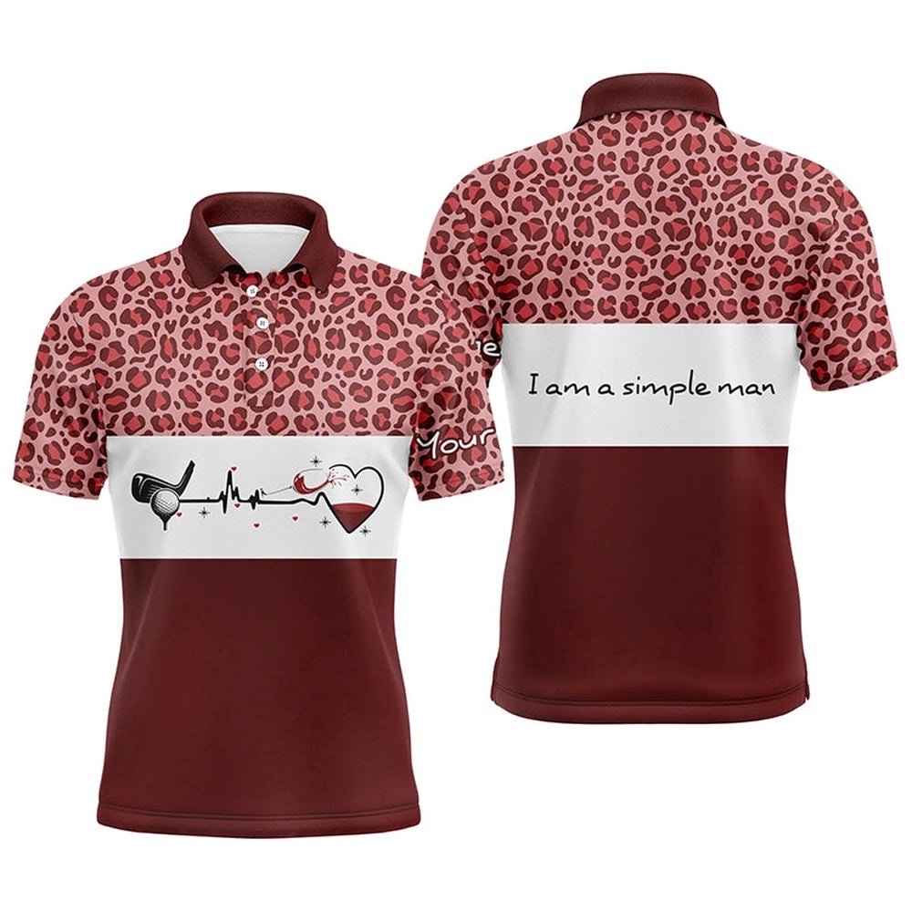 I Am A Simple Man Golf Men's Polo Shirt, Red Leopard Golf Shirts For Men, Gifts For Wine Lovers, Golf Polo Shirt, Golf Shirts