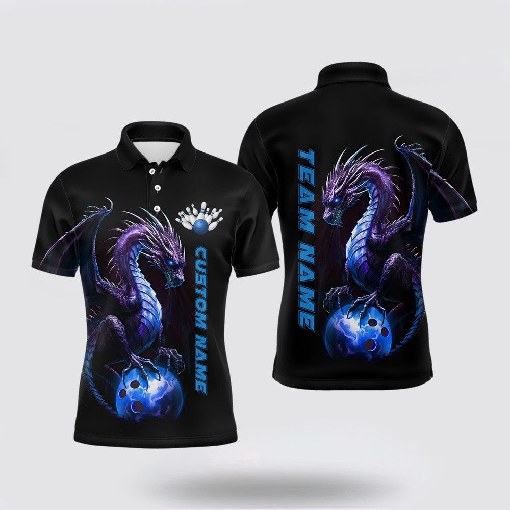 Bowling Polo Shirt, Personalized Blue Dragon Bowling Team Jerseys Men Polo Shirts Bowling League Shirt