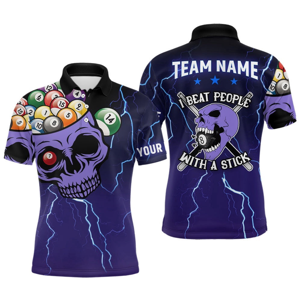 I Beat People With A Stick 3D Skull Full Printing Billiards Team Shirts, Personalized Billiard Polo Shirt