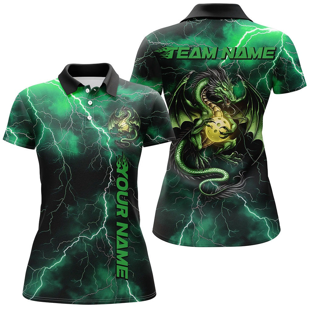 Green Thunder Lightning Custom Dragon Pickleball Polo Shirts For Women Team Outfit, Pickleball Polo Shirts