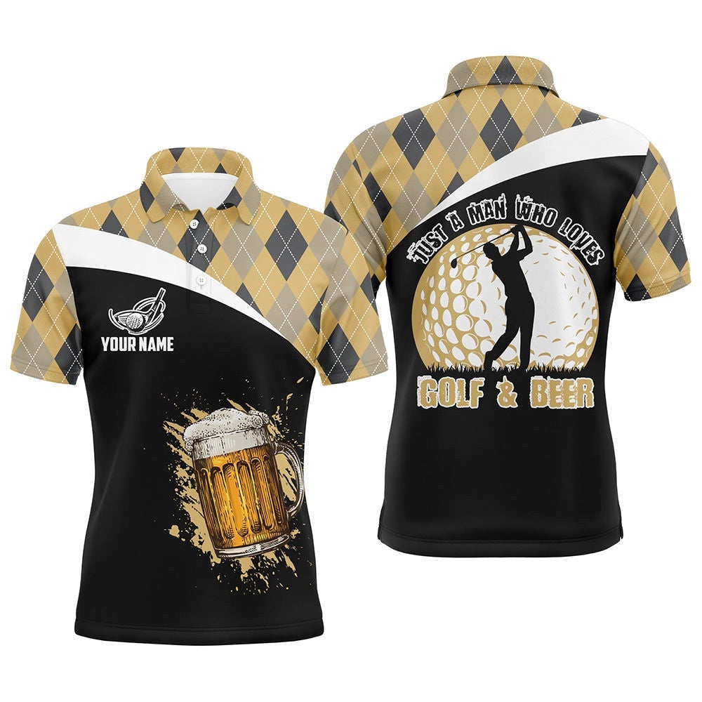Just A Man Who Loves Golf & Beer Argyle Pattern Golf Polo Shirt Beer Golf Shirts For Men, Golf Polo Shirt, Golf Shirts