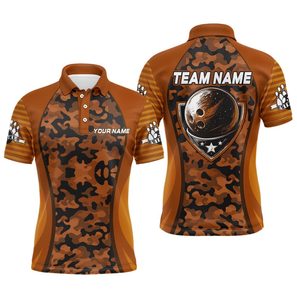 Camo Bowling Polo Shirt Men Bowling Team Shirt Custom Bowling Polo Shirt, Personalized Bowling Team Shirt
