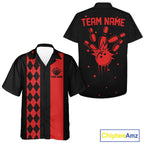 Red And Black retro bowling Hawaiian shirt with argyle stripe, custom name and team name