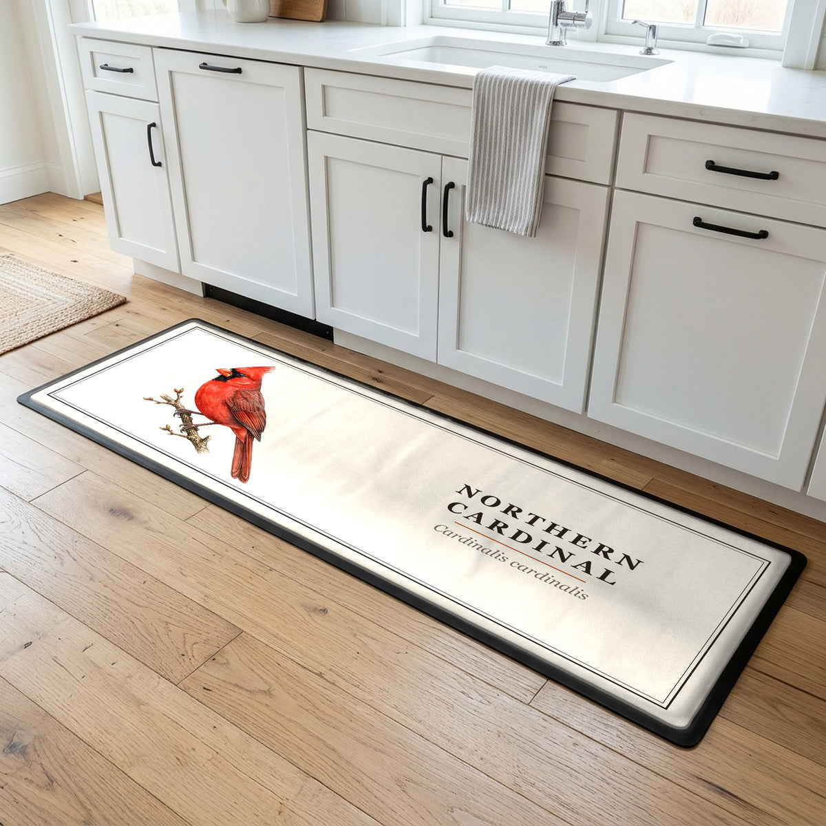 Northern Cardinal field guide kitchen mat