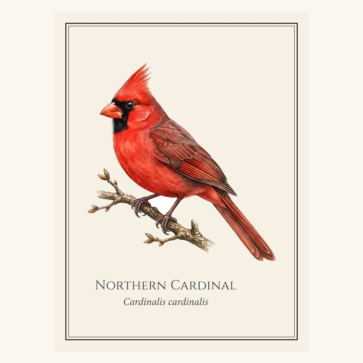 Northern Cardinal (Cardinalis cardinalis) field-guide plate design – full print