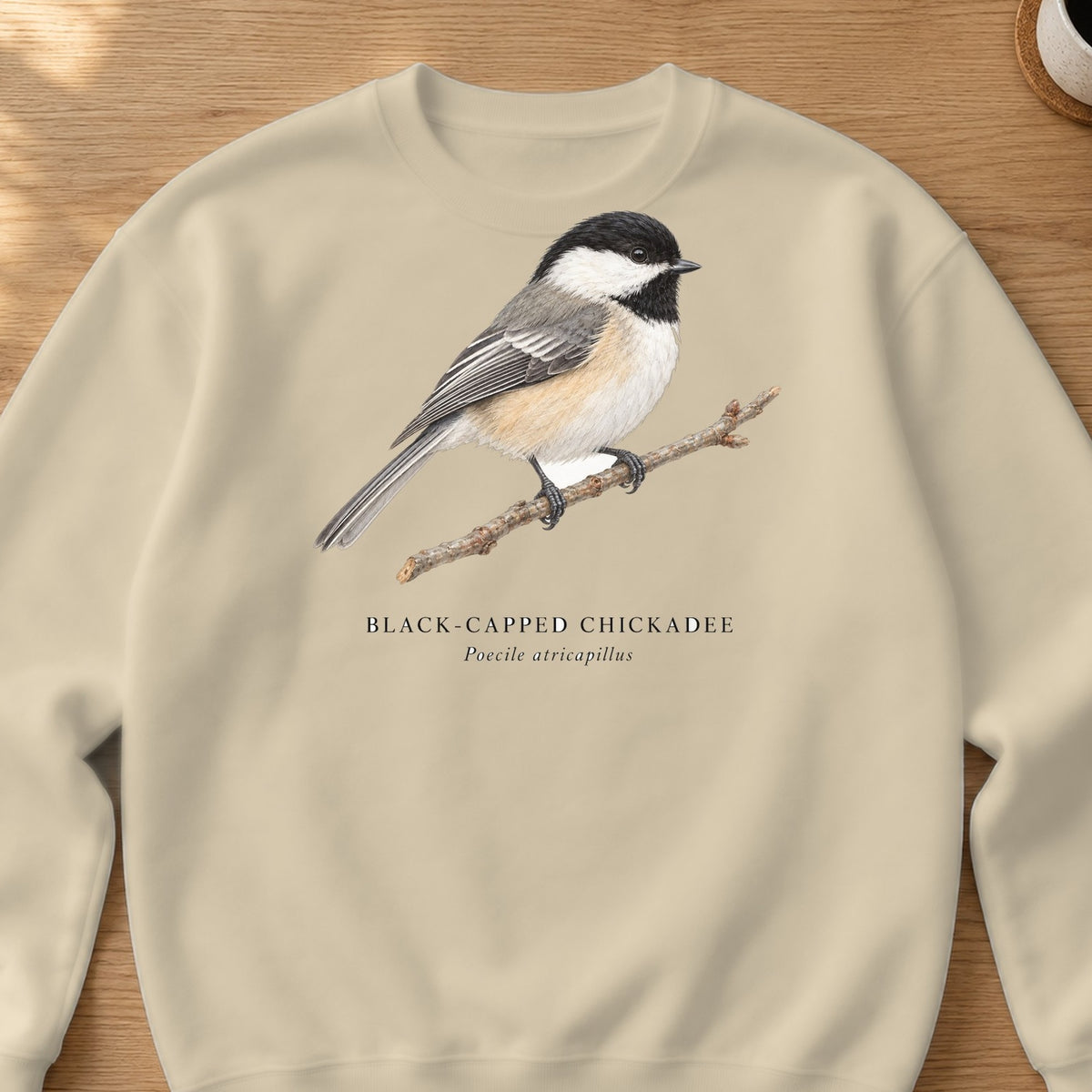 Black-capped Chickadee Field Guide Crewneck Sweatshirt – Sand