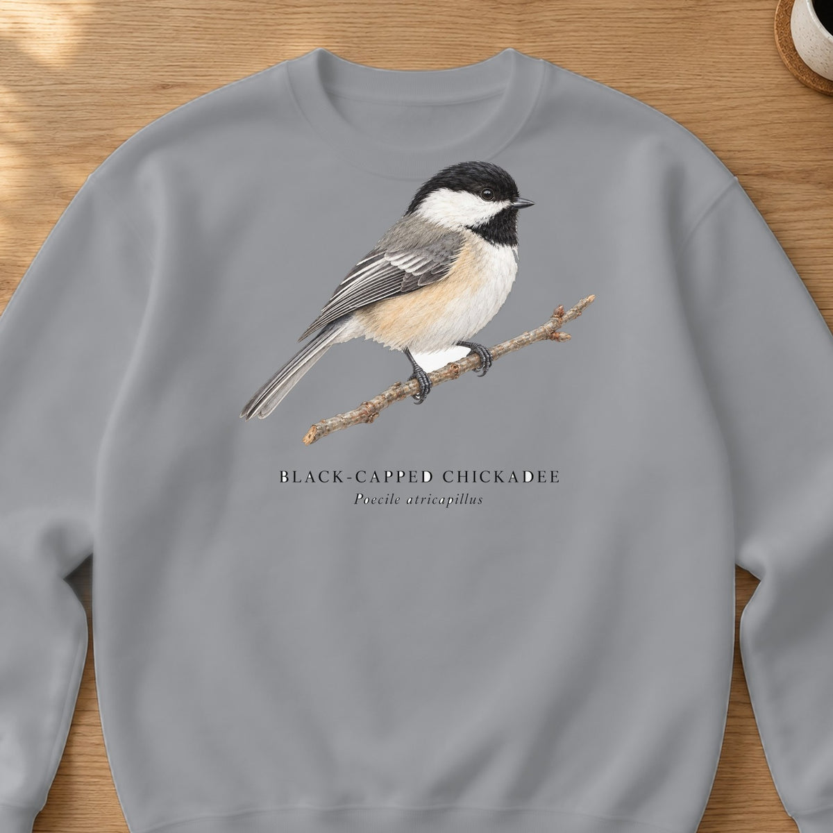 Black-capped Chickadee Field Guide Crewneck Sweatshirt – Sport Grey