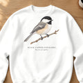 Black-capped Chickadee Field Guide Crewneck Sweatshirt – White