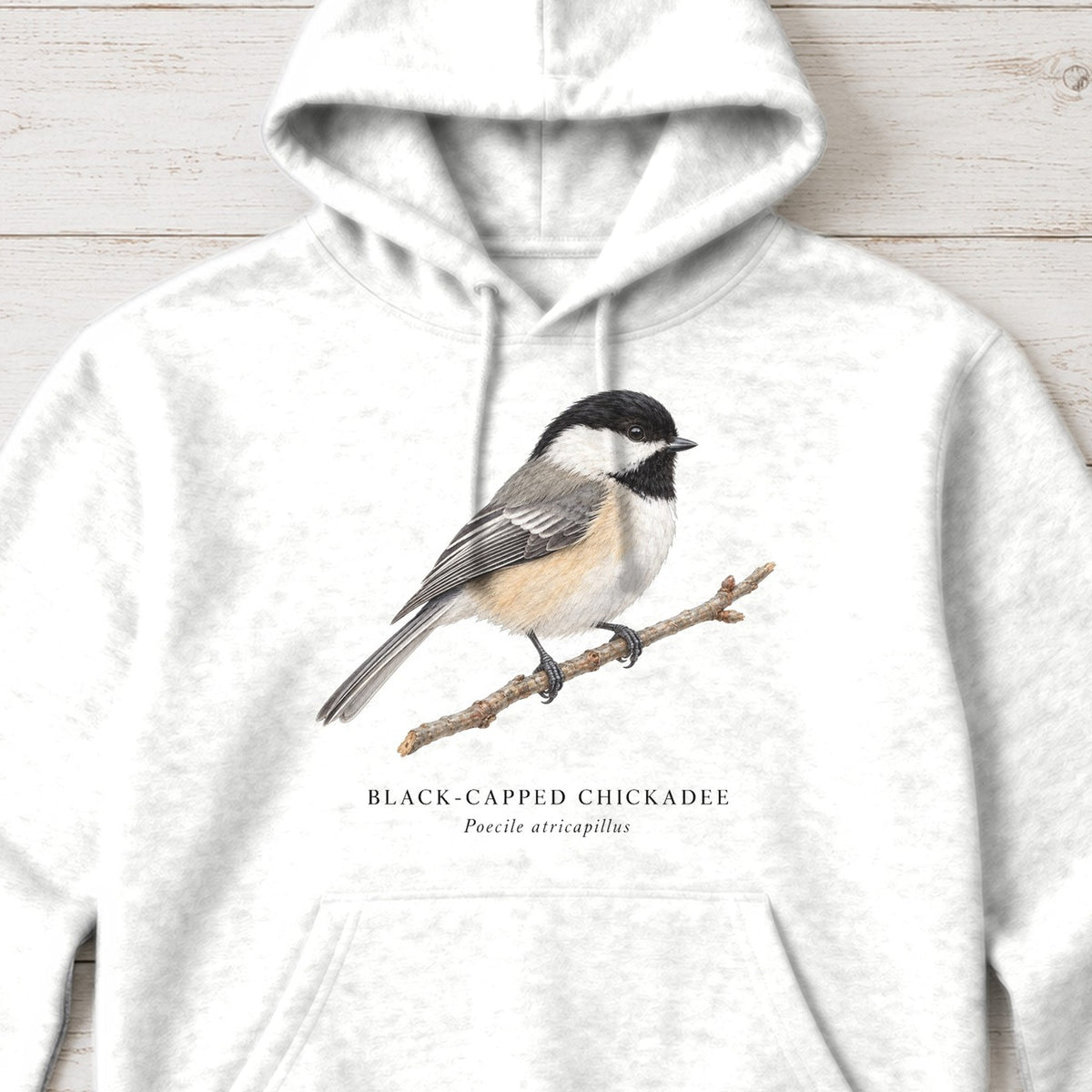 Black-capped Chickadee Field Guide Hoodie – White