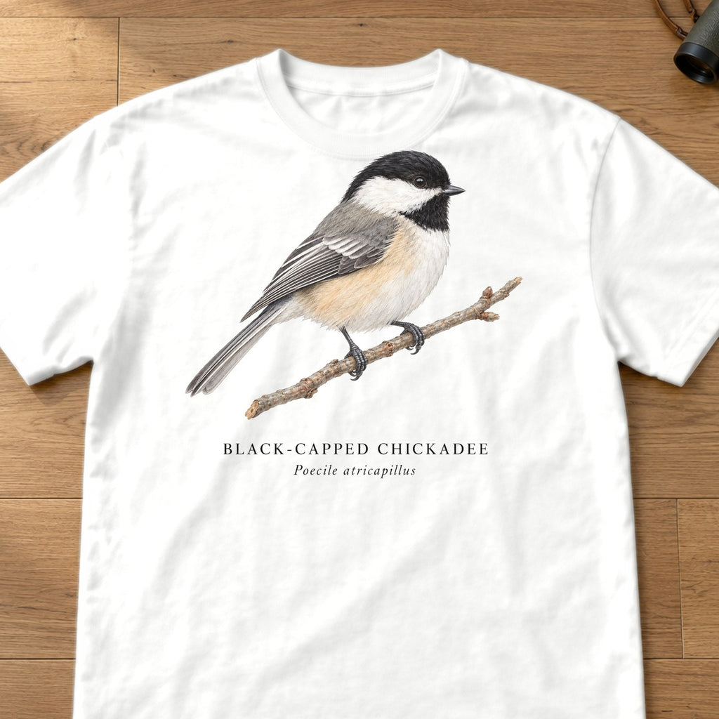 Black-capped Chickadee Field Guide Comfort Colors T-Shirt – White